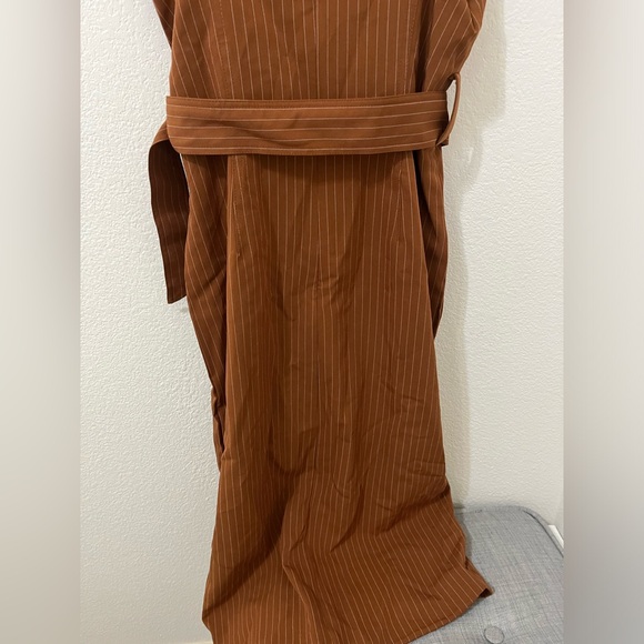 NEW Pin-Striped Midi Dress with Belt - Picture 3 of 5
